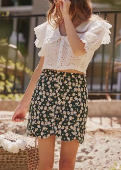 Lost + Wander Sets*Chamomile Hills Mini Skirt BLACK-WHITE-FLORAL