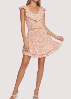 Lost + Wander Sets*Coastal Daisies Mini Skirt ORANGE-WHITE